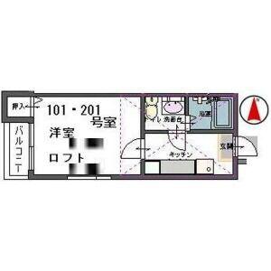 ヴァンベール宮町(1K/2階)の間取り写真