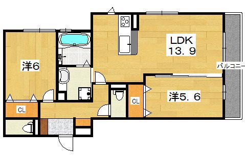 CREA南楠葉(2LDK/2階)の間取り写真