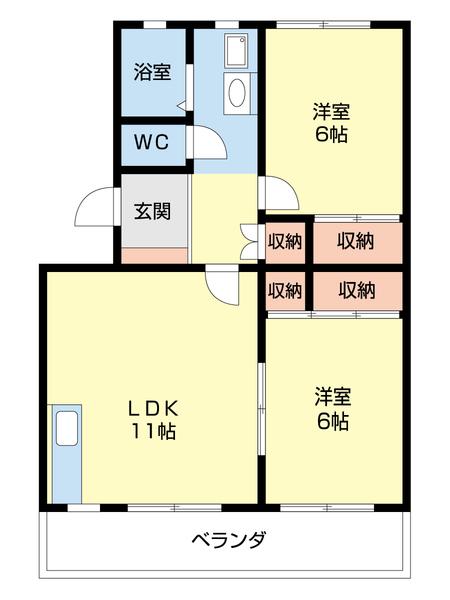 ハイツ山崎(2LDK/3階)の間取り写真