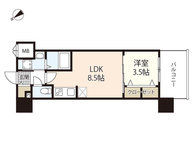 S-RESIDENCE空港通AWESOME(1LDK/5階)の間取り写真