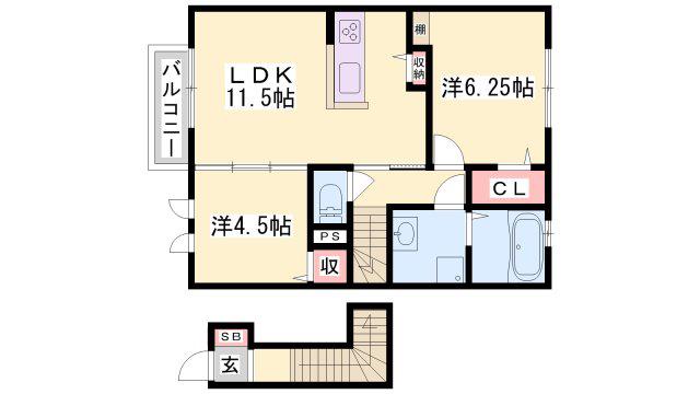クローバー青山(2LDK/2階)の間取り写真