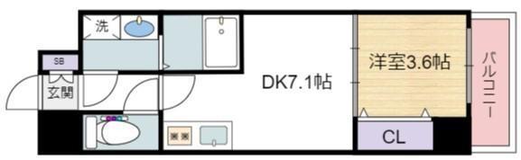 メルベージュ難波サウスII(1DK/4階)の間取り写真