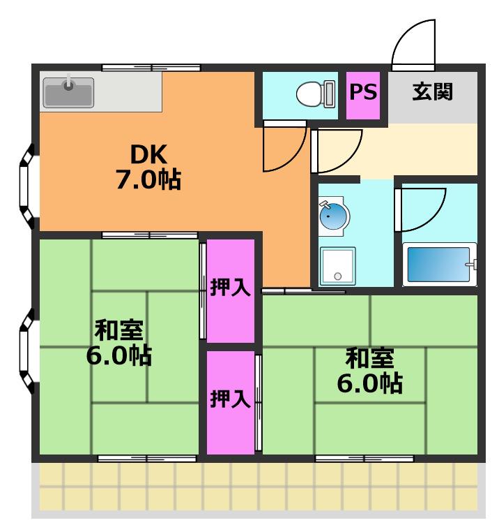 大塚チェリーハイツ8(2DK/3階)の間取り写真