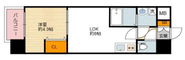 JINO花園町(1LDK/8階)の間取り写真
