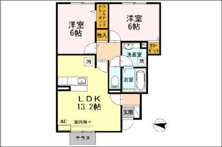 しんでれら・円山 B棟(2LDK/1階)の間取り写真