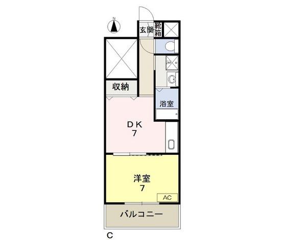COCO中島田(1DK/7階)の間取り写真