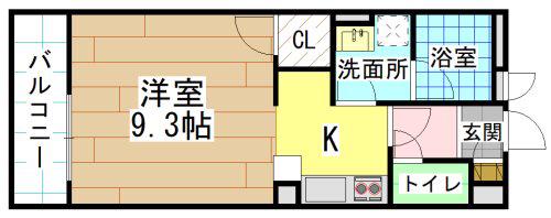 フェールブリエ企救丘(1K/3階)の間取り写真