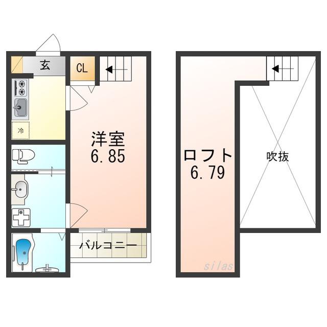 RISA放出(1K/2階)の間取り写真