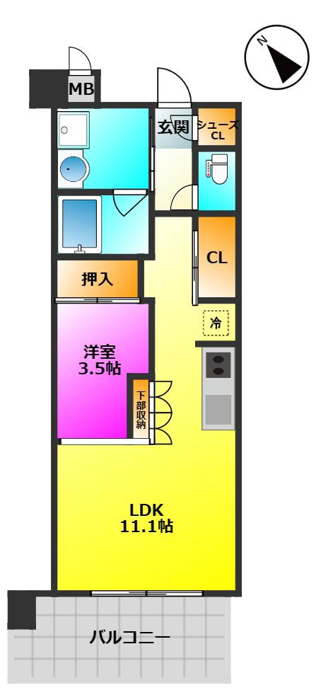 LINO高宮(1LDK/9階)の間取り写真