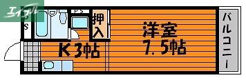 シャンティ東古松(1K/2階)の間取り写真