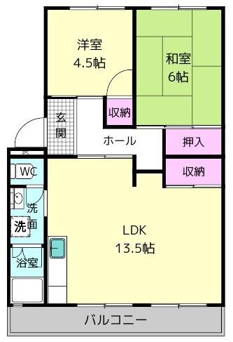 フラワリータウン生駒A棟(2LDK/4階)の間取り写真