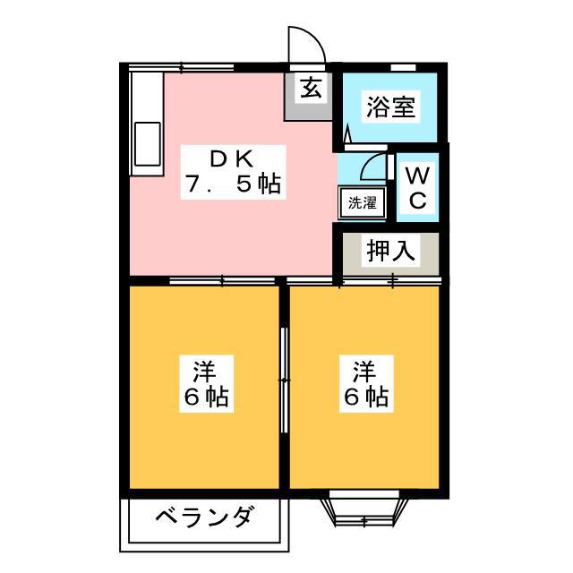 ヴィラージュ山王A(2DK/2階)の間取り写真
