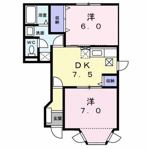 フォンテーヌB(2DK/1階)の間取り写真