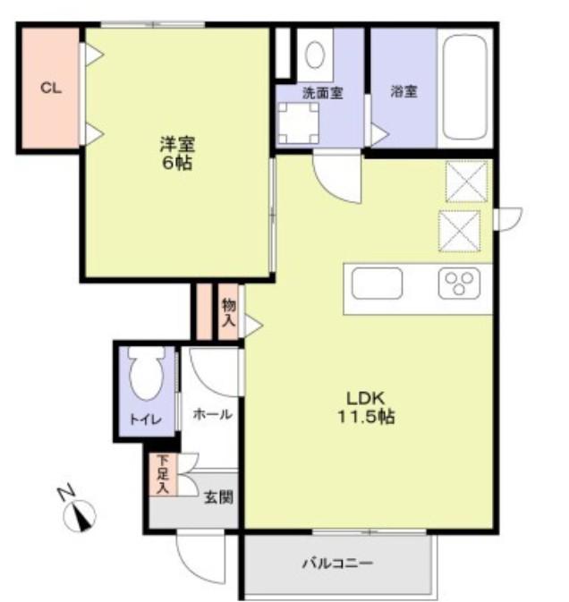 グランプレイス越谷(1LDK/2階)の間取り写真