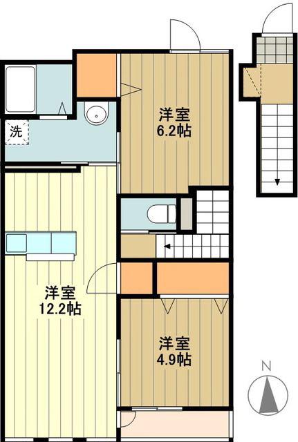 グランドゥール(2LDK/2階)の間取り写真