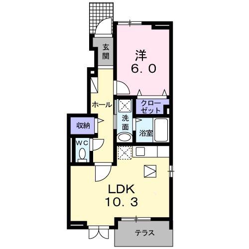 ポルト デュ ボヌール(1LDK/1階)の間取り写真