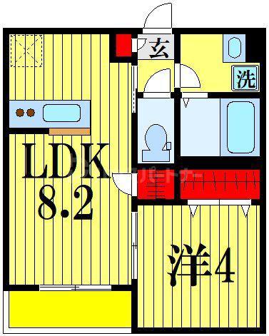 つばめハウス市川(1LDK/1階)の間取り写真