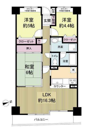 パークヒルズゼンボー大手前(3LDK/6階)の間取り写真