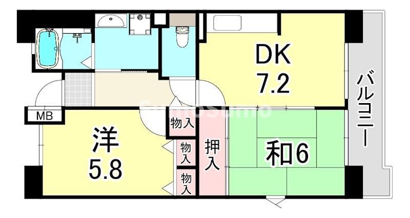 URパークタウン西武庫 2号棟(2DK/5階)の間取り写真