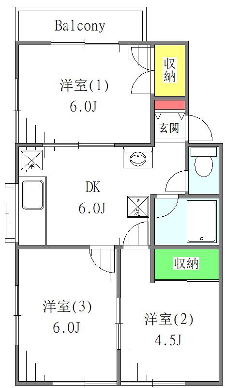 コーポ希望ヶ丘(3DK/2階)の間取り写真