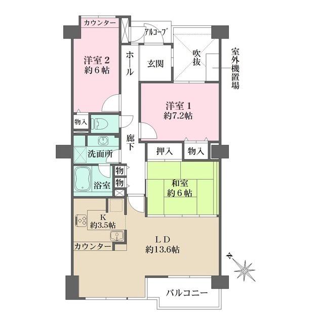 芦屋浜町アーバンプラザ(3LDK/2階)の間取り写真