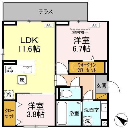 D-ROOM神明町II A(2LDK/1階)の間取り写真