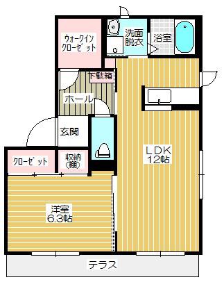シャーメゾン楽音寺F(1LDK/1階)の間取り写真