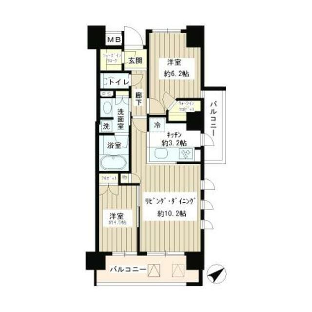 パークホームズ目黒リバーサウスアーバンレジデンス 部屋番号1209(2LDK/12階)の間取り写真