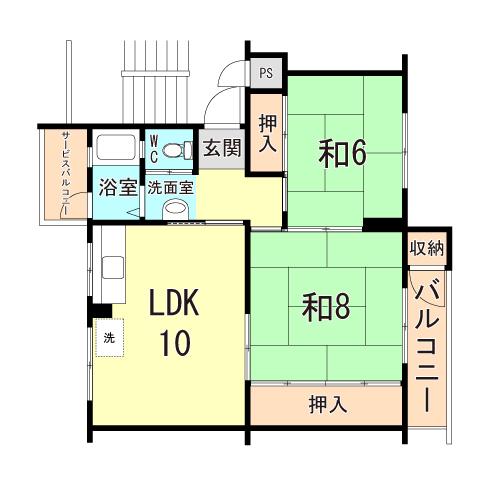 鶴甲コーポ15号棟(2LDK/1階)の間取り写真