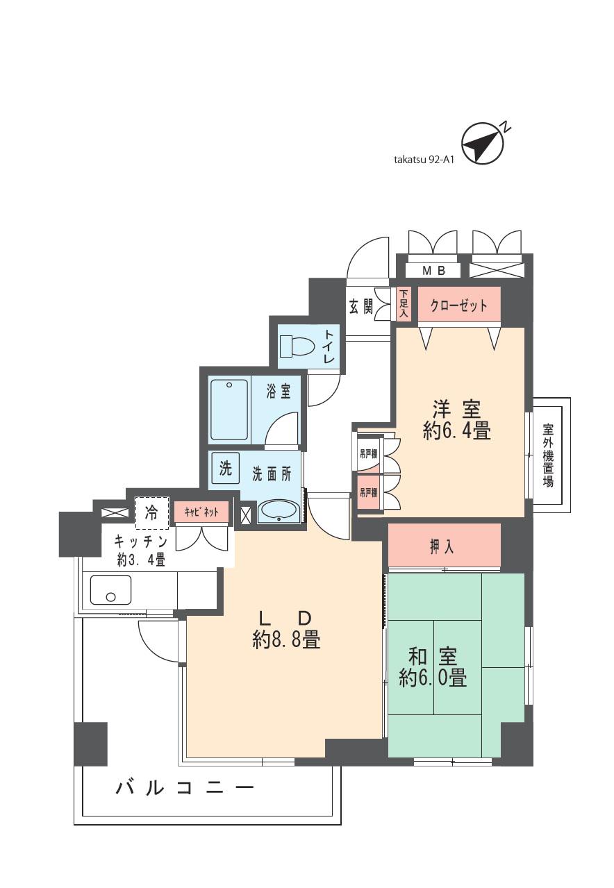 エーデルワイス高見(2LDK/4階)の間取り写真