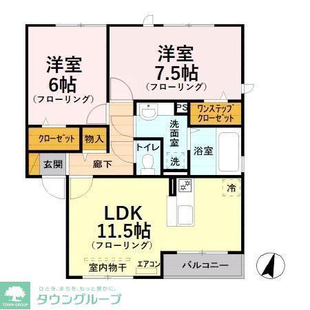ボナールA(2LDK/2階)の間取り写真