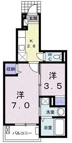 サニーフラットB(2K/1階)の間取り写真