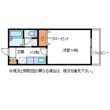 サンフィル長者(1K/2階)の間取り写真