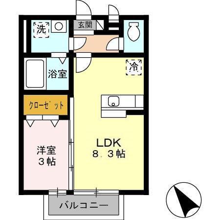 ハートフルハイツ(1LDK/2階)の間取り写真