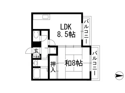 カサデ仁川(1LDK/1階)の間取り写真