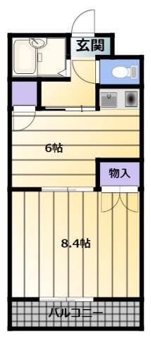 プリンスヴィラ(1DK/2階)の間取り写真