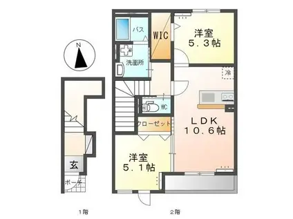 阿見町アパート(2LDK/2階)の間取り写真