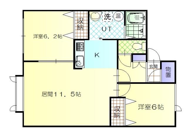 クレストヒルB棟(2LDK/1階)の間取り写真