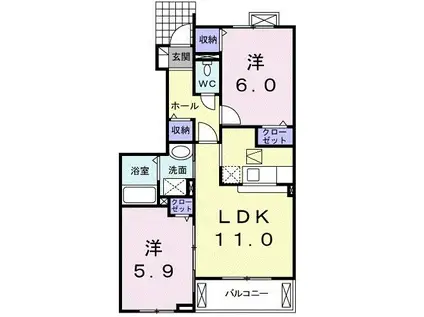 トータルインD(2LDK/1階)の間取り写真