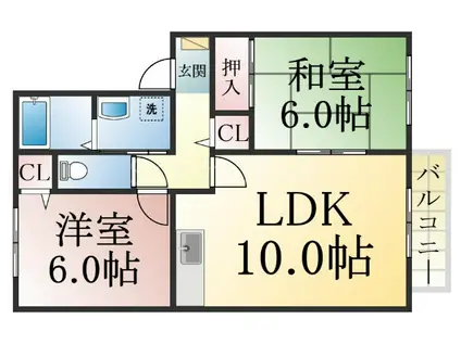 オーク東須磨(2LDK/2階)の間取り写真