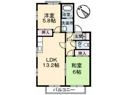 ディアス戸坂新町A棟(2LDK/2階)の間取り写真