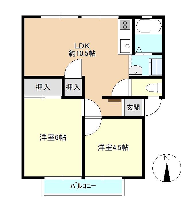 ティンカーベルB棟(2LDK/2階)の間取り写真