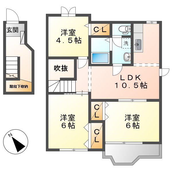 フルールB棟(3LDK/2階)の間取り写真