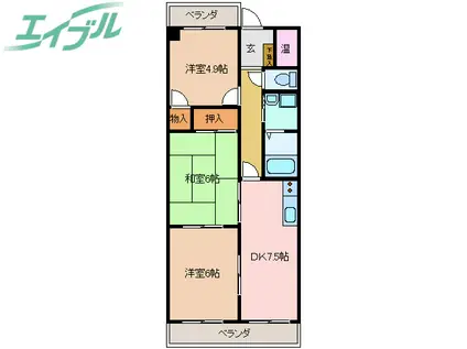 エクセル中川原(3DK/2階)の間取り写真