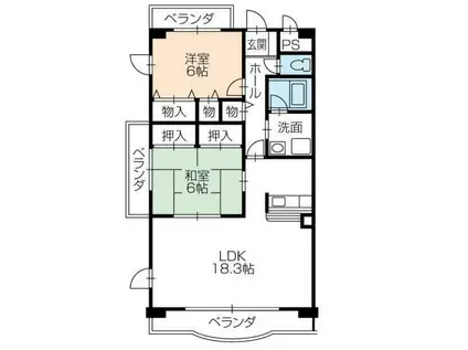 ウィンフィールド弥生(2LDK/2階)の間取り写真
