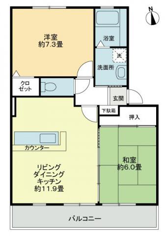 フォブール高松西(2LDK/2階)の間取り写真