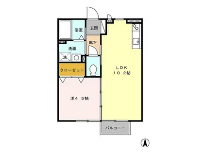 シャトー・カーム B棟(1LDK/2階)の間取り写真