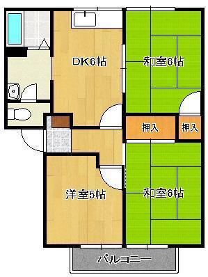 アーバン十字路A棟(3DK/2階)の間取り写真