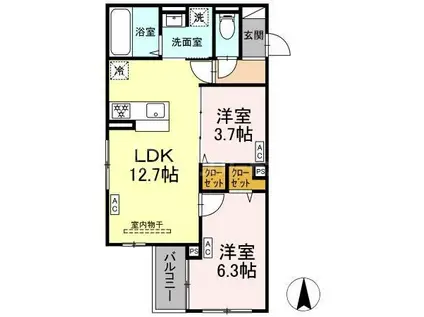 セレスティア扇V(2LDK/3階)の間取り写真