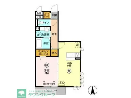 メルヴェーユ三郷中央B(1LDK/2階)の間取り写真